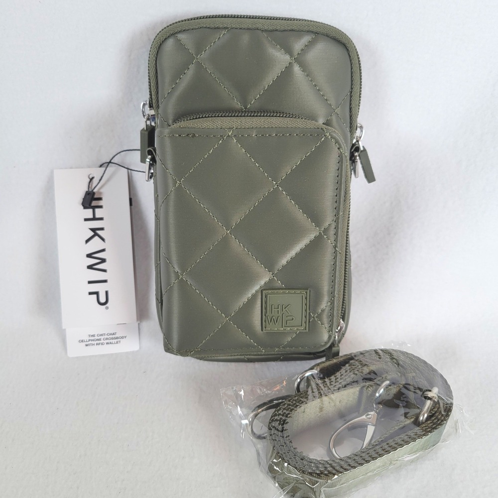 IHKWIP Women The Chit-Chat RFID Cellphone Crossbody Nylon Travel Bag Olive Green